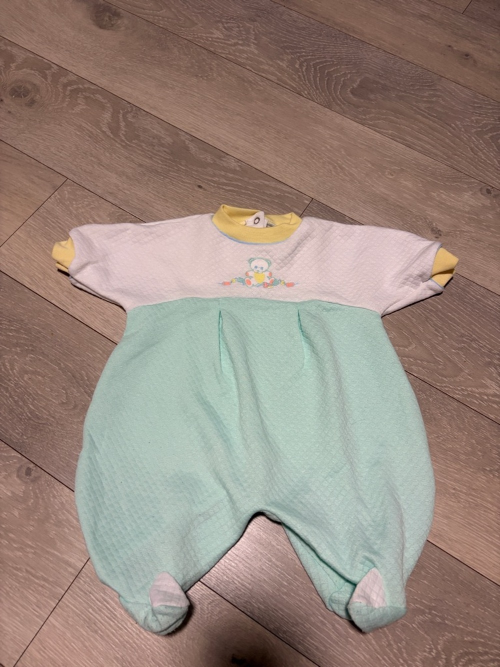 Secret Treasures Yellow-Trim Mint & White Baby One-Piece